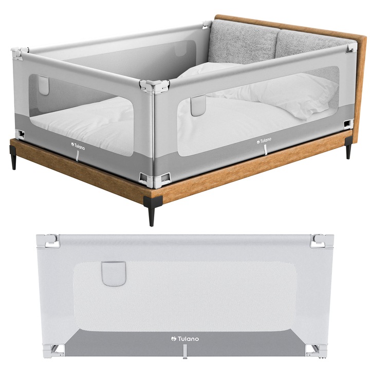 Bariera de protectie pentru pat, margine de siguranta 160 Cm Tulano Cover 46, cu inaltime ajustabila, Alb Gri