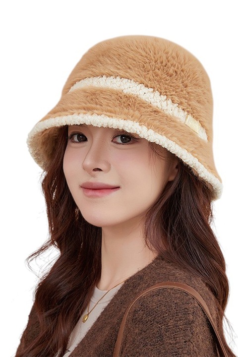 Caciula dama, tip palarie, model chic si confortabil, tematica cute and elegant, marime universala, maro, EFAYN