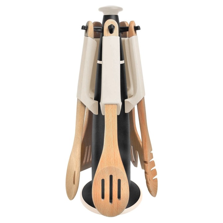 Поставка за лъжици от пластмаса, черна, 5 куки, 12.5x36см