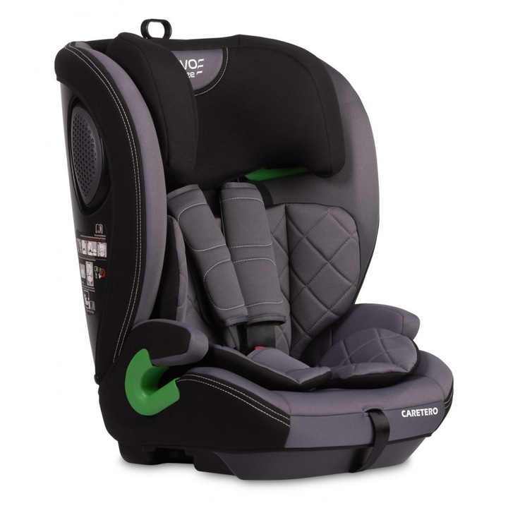 Scaun auto copii Caretero Vivo Graphite i-Size 76-150 cm, certificat R129/03, tetiera reglabila, husa detasabila, centuri cu pernute moi, pernuta reductor inclusa
