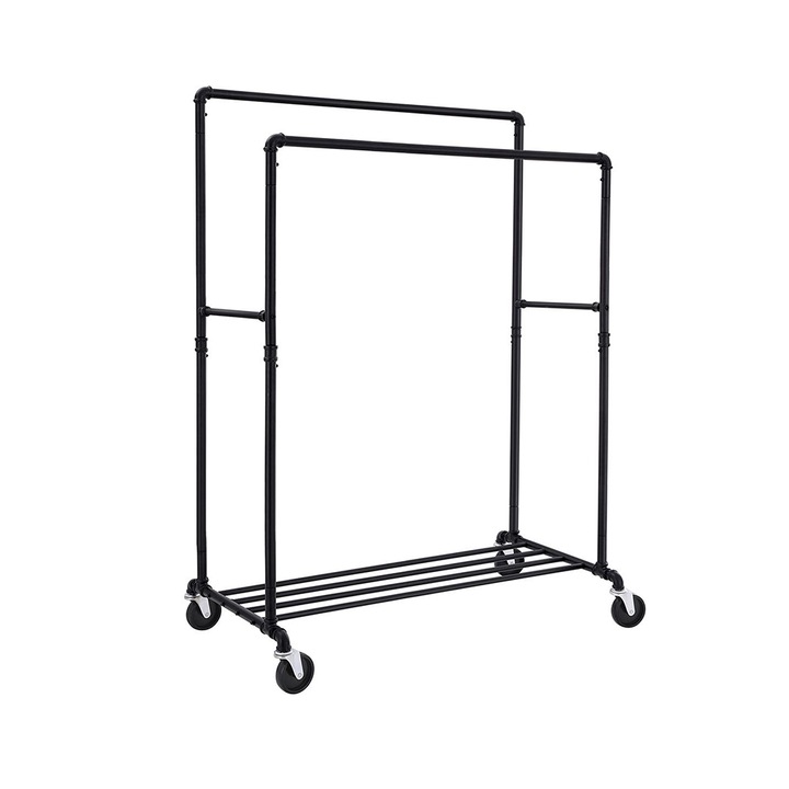 Suport pentru haine dublu, Timeless Tools, pe roti, Negru