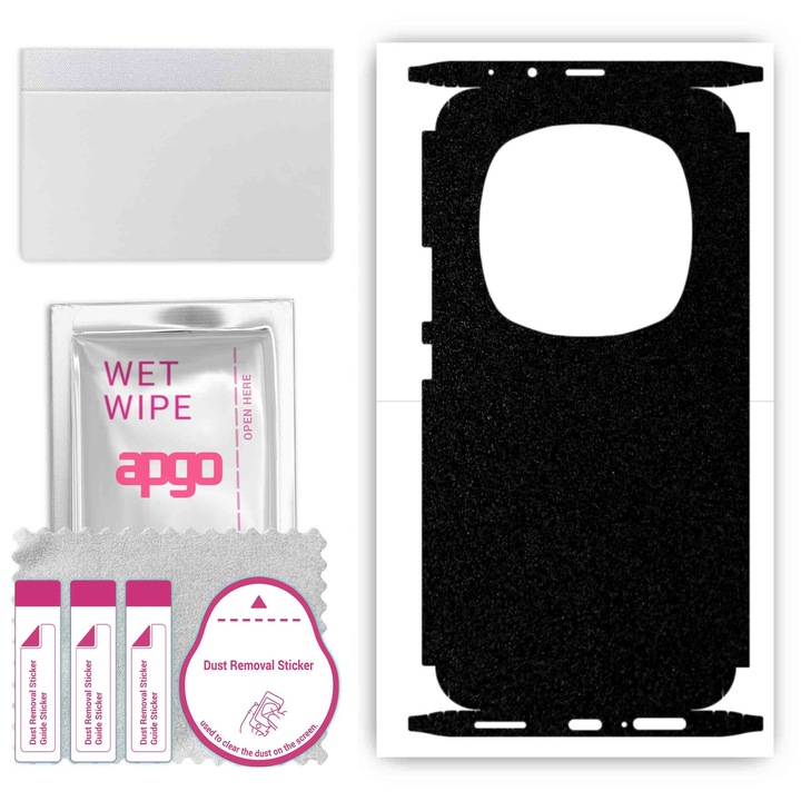 Folie de protectie pentru Honor Magic6 Pro – apgo Skins, anti-zgarieturi, autocolant pentru spate si laturi Negru mat