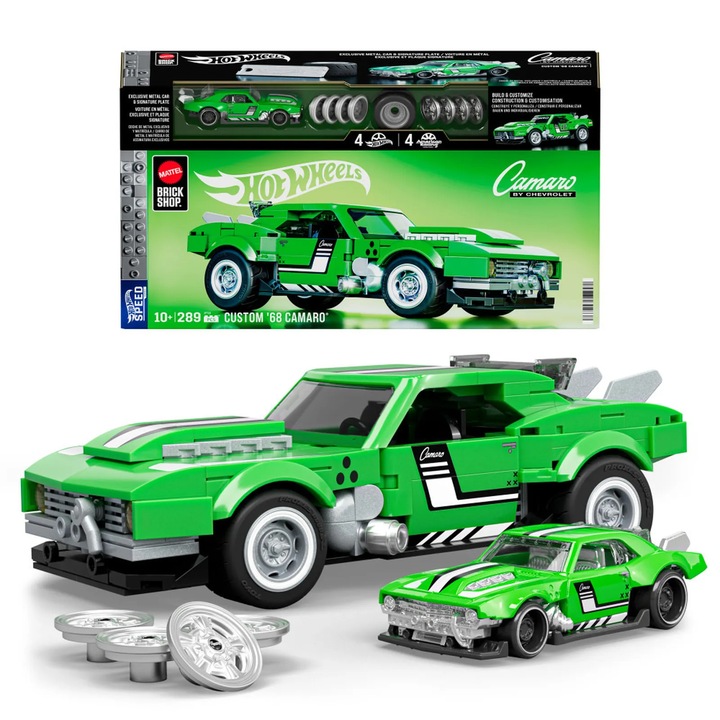 Set de construcție mașină, Hot Wheels, Custom '68 Camaro, 289 piese, roșu