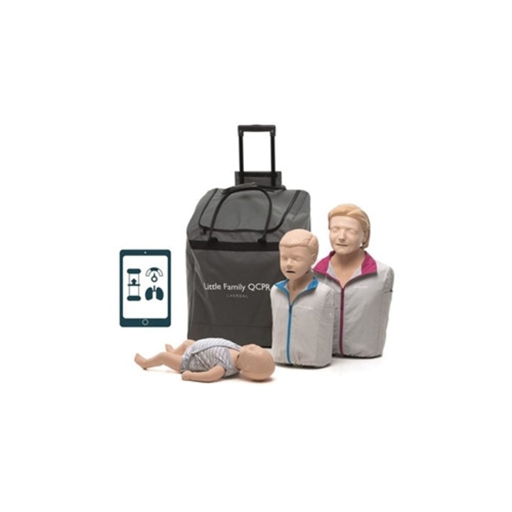 Set manechine de formare CPR Gima, Little Anne QCPR, Little Junior QCPR, Little Baby QCPR, cu geantă de transport pe roți