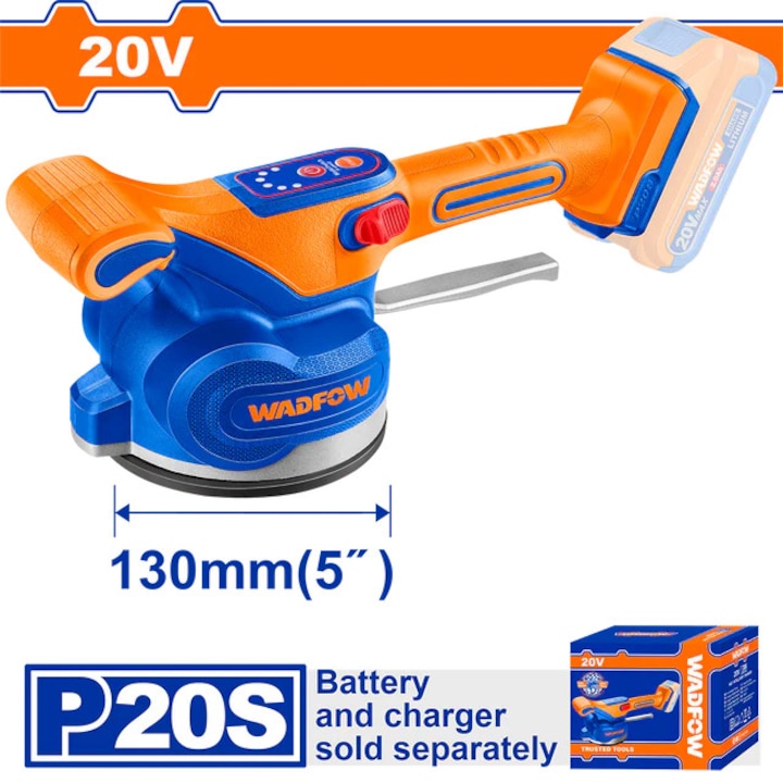 Vibrator cu ventuza pentru placi ceramice WADFOW 20V – 10000 rpm, 130mm, 50kg, Nu include acumulator