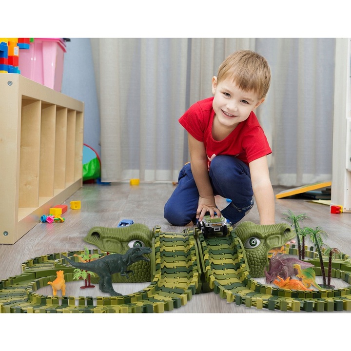 Pista De Curse Dinozaur Park, 3 ani+, 200 Elemente, Culoare Multicolor