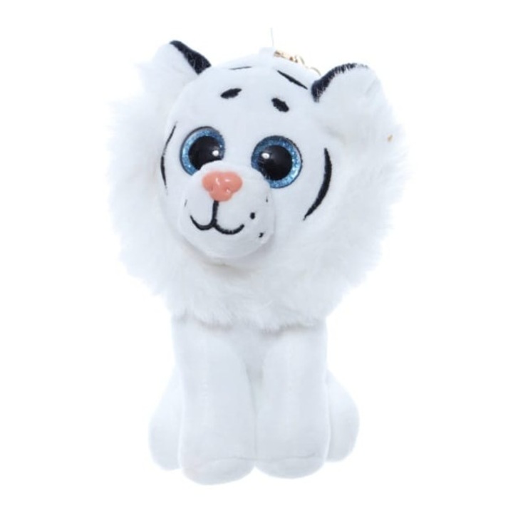 Tigru de plus, tip breloc, alb, 12.5 cm