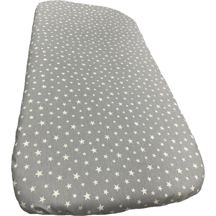 Cearceaf din bumbac ranforce, cu elastic pe colturi, culoare gri/alb, pentru patut de bebelusi 120/60cm, din colectia "Printre stelute" - CPBR8