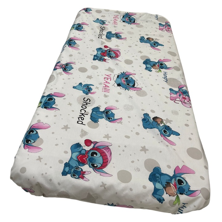 Cearceaf din bumbac ranforce, cu elastic pe colturi, culoare alb/albastru, pentru patut de bebelusi 120/60cm, din colectia "Vis cu norisori" - CPBR259