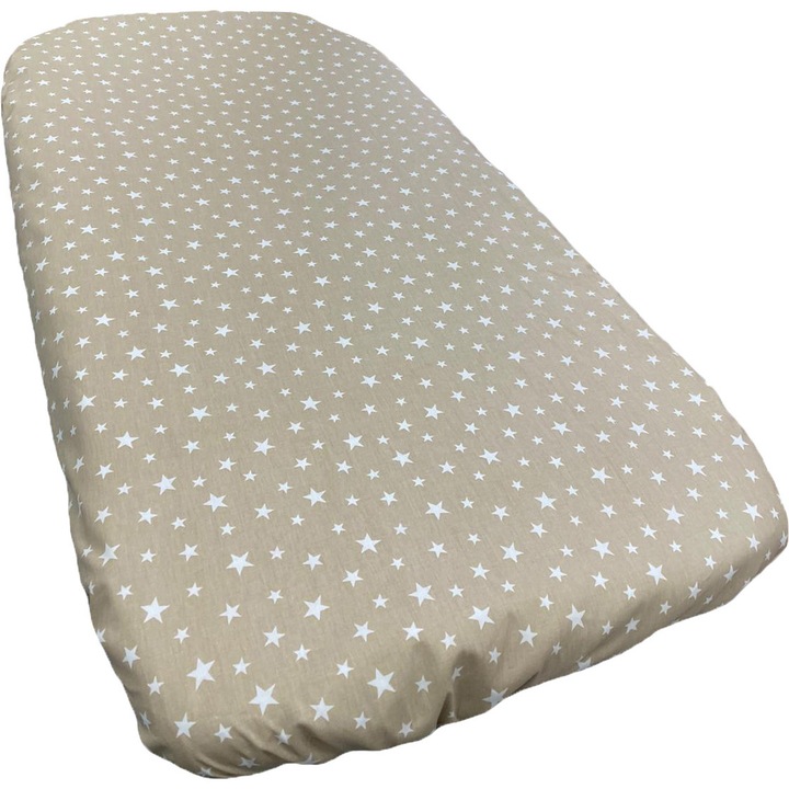 Cearceaf din bumbac ranforce, cu elastic pe colturi, culoare cappuccino/alb, pentru patut de bebelusi 120/60cm, din colectia "Printre stelute" - CPBR3