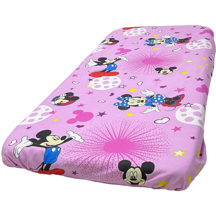 Cearceaf din bumbac, cu elastic pe colturi, culoare roz, pentru patut de bebelusi 120/60cm, din colectia "Just for baby girls" - CPB40