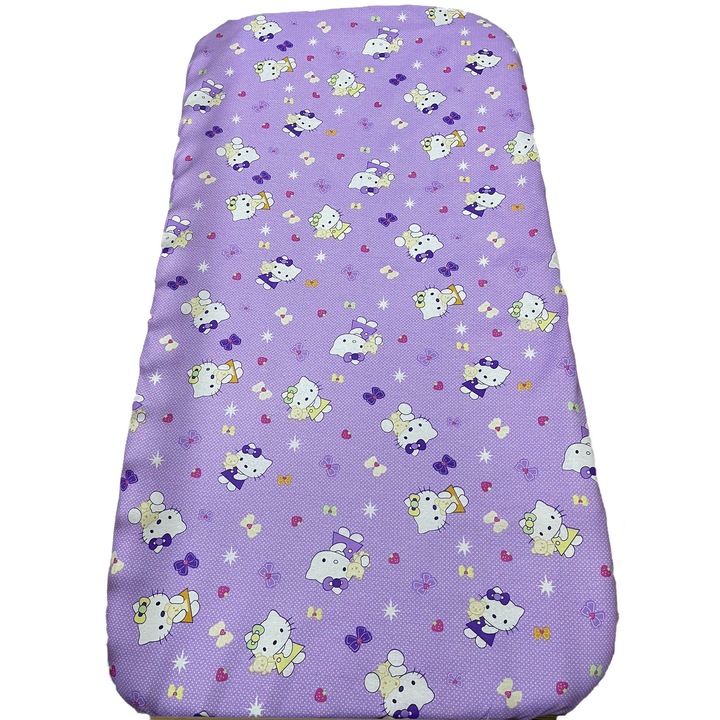 Cearceaf din bumbac, cu elastic pe colturi, culoare mov, pentru patut de bebelusi 120/60cm, din colectia "Just for baby girls" - CPB13