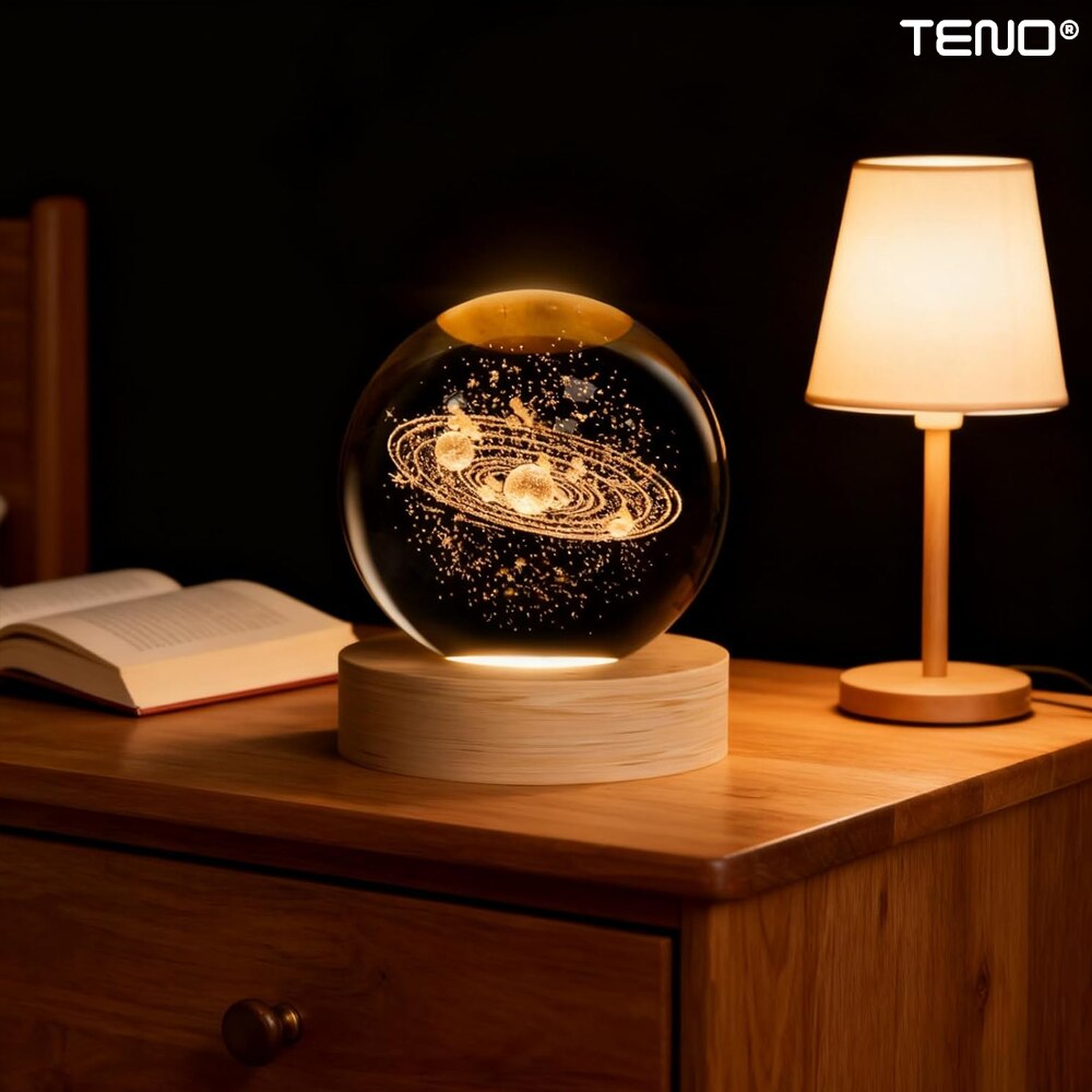 Lampa de Veghe Teno®, bila de cristal, model sistem solar, lumini