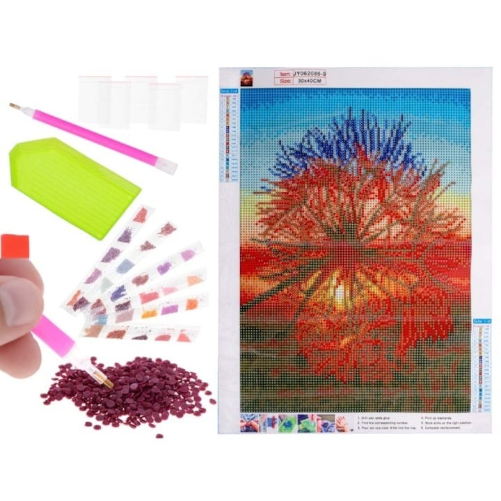 Set de broderie cu diamante 5D, tip mozaic, 40 x 30 cm, model papadie, accesorii incluse, Dactylion®