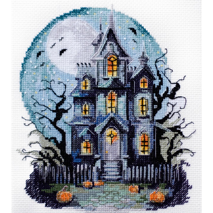 Комплект за бродиране с кръстат бод Abris Art "Къщата с духове" 17x20см