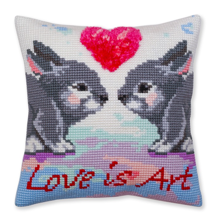 Комплект за бродиране на възглавница Collection D'Art "Любовта е изкуство" 40x40 см