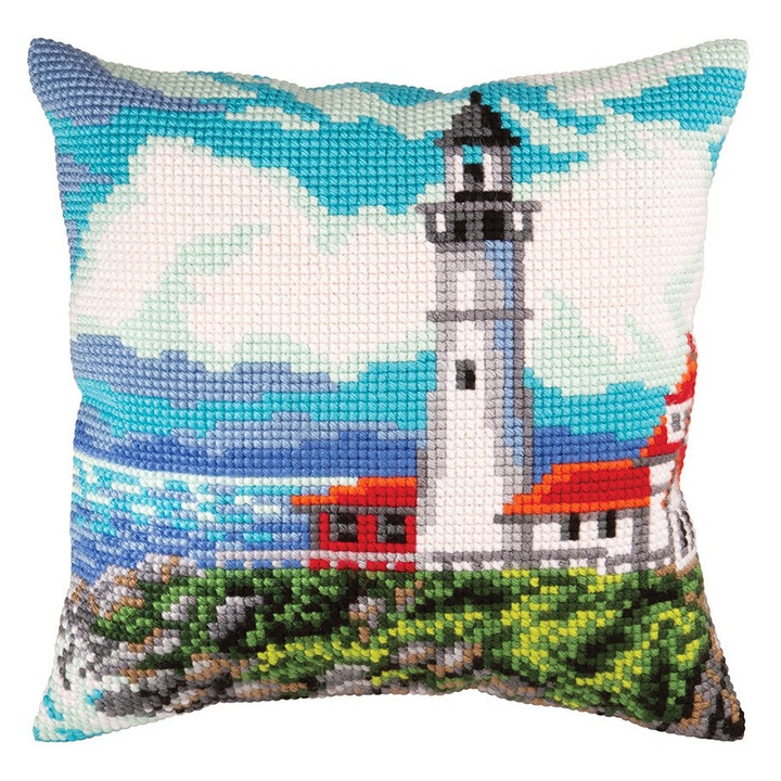 Комплект за бродиране на възглавница Collection D`Art "Фар на брега на залива" 40x40 см