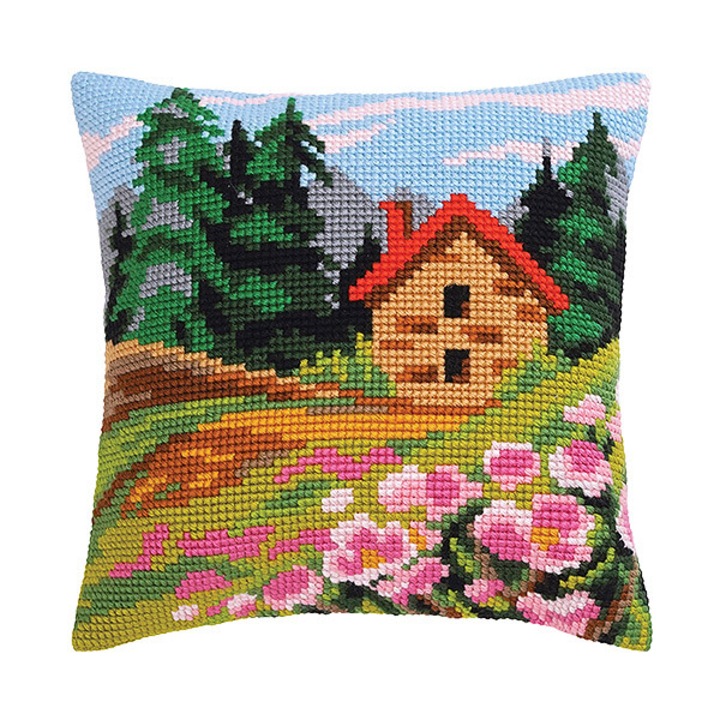 Комплект за бродиране на възглавница Collection D'Art "Къщичка на брега" 40x40 см