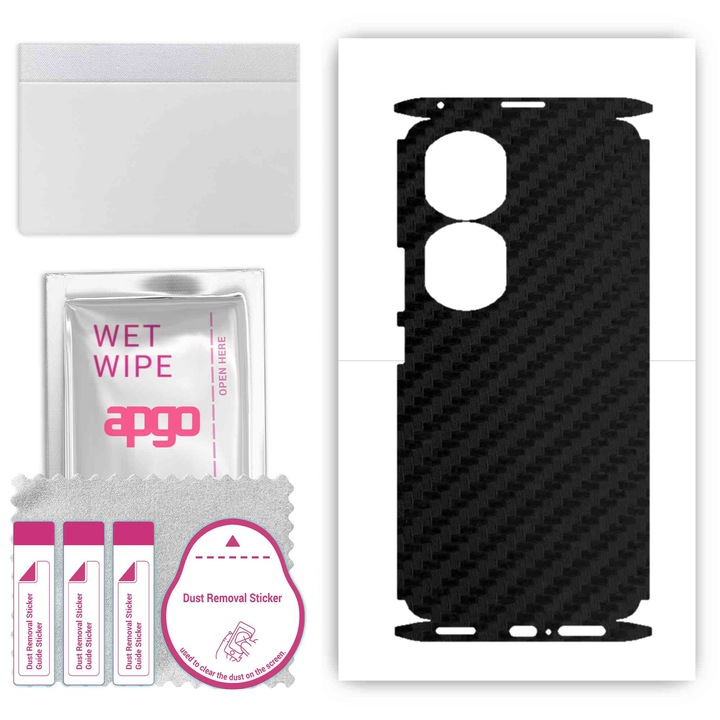 Folie de protectie pentru Honor 90 Pro – apgo Skins, anti-zgarieturi, autocolant pentru spate si laturi Negru de carbon