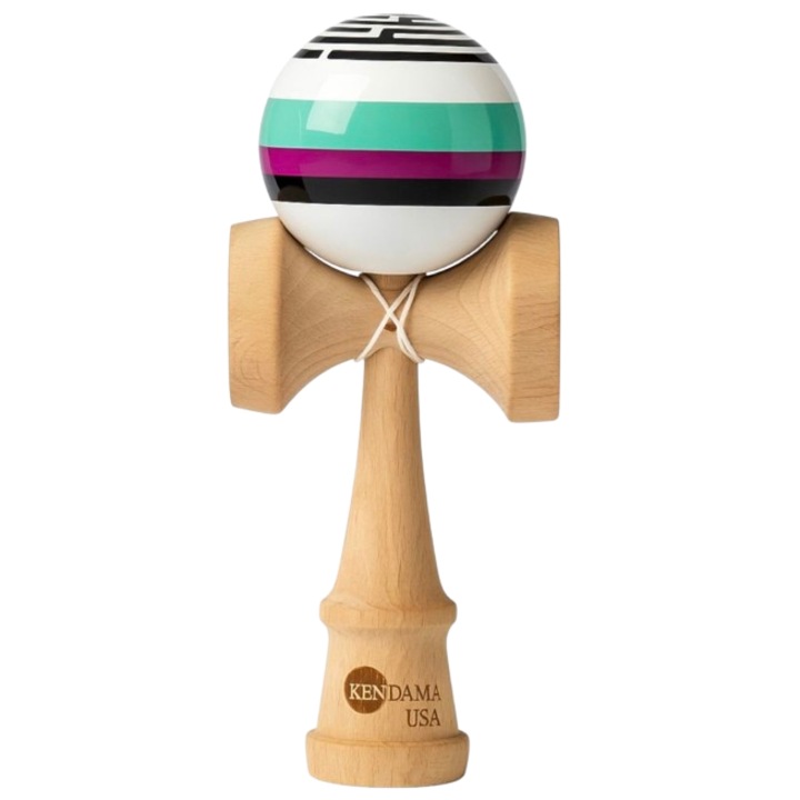 Kendama, Neo Lines modell, természetes fa, prémium markolat, 18 cm, többszínű