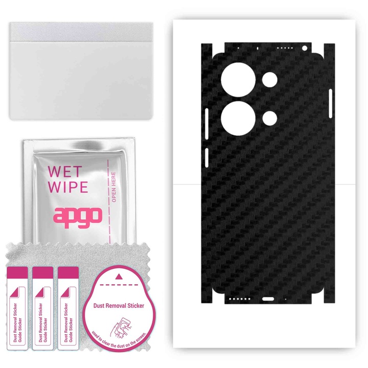Folie de protectie pentru Xiaomi Redmi Note 13 Pro 4G – apgo Skins, anti-zgarieturi, autocolant pentru spate si laturi Negru de carbon