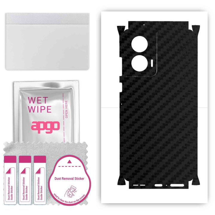 Folie Protectoare pentru Motorola Edge 50 Fusion, apgo Skins, Anti zgarieturi, autocolant pentru spate+laturi Negru de carbon