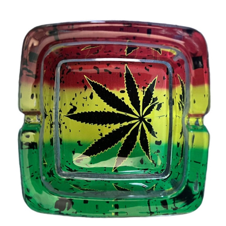 Scrumiera patrată din sticlă Rasta, design modern, pentru interior și exterior