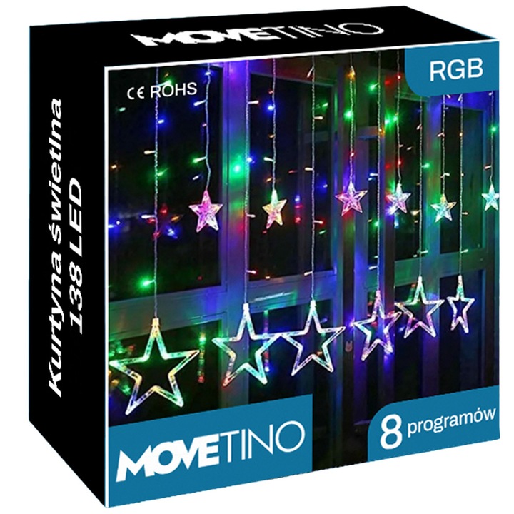 Ghirlandă cu 120 LED-uri Perdea Stele multicolore