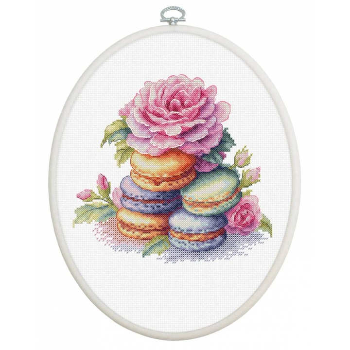 Luca-S keresztszemes hímzőkészlet hímzőráma "Francia macaronok" 15x16 cm