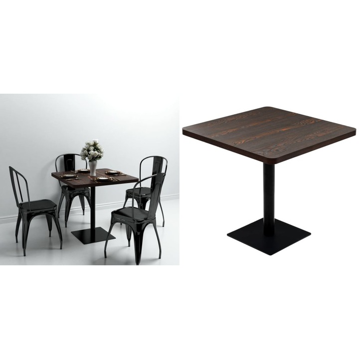 Masa bistro, MDF si otel, patrata, 80x80x75 cm, Cenusiu inchis