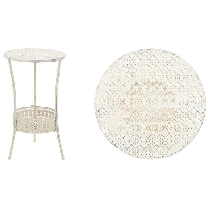 Masa bistro in stil vintage rotunda, alb, 40x70 cm, metal