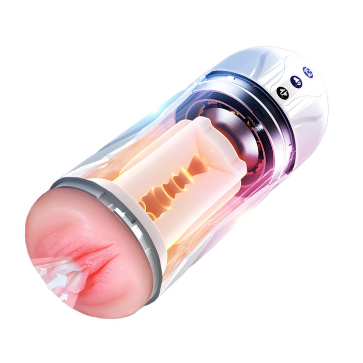 Masturbator masculin Mufanxing, forma vaginala, 10 moduri de vibratie, substrat silicon, ventuza