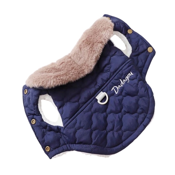 Jacheta cu guler blanit pentru caine, pisica, animale de companie, material captusit, marimea M, culoarea albastru