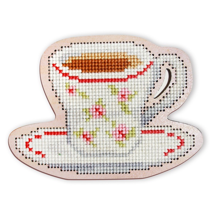 RTO "Kávéscsésze" hímzőkészlet fából készült alapra, 10.1x7.4 cm