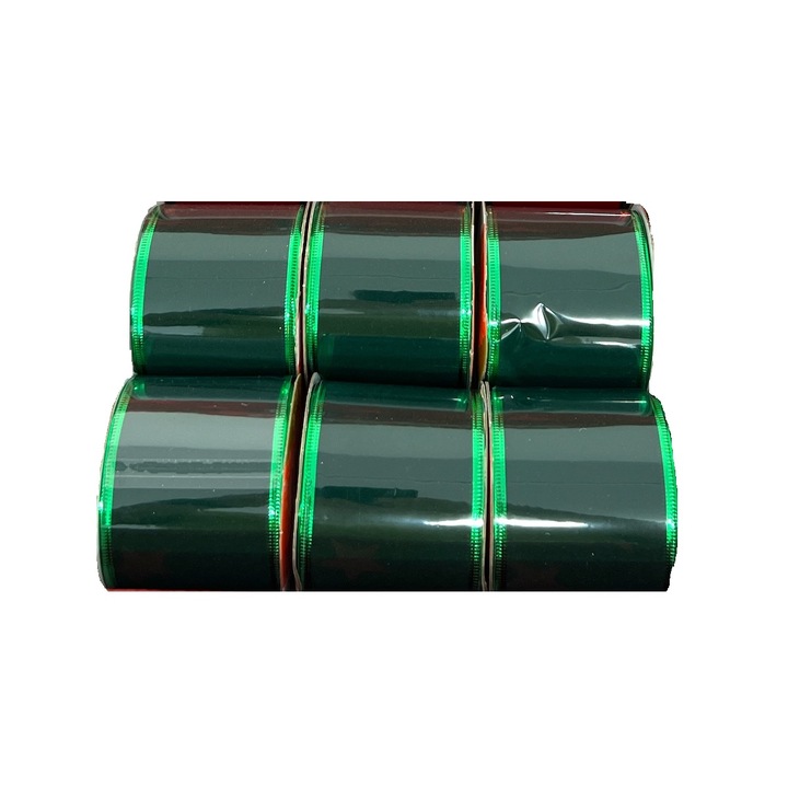 Panglica catifea verde, 6.3 cm, rola 3m, margini modelabile, decorativă