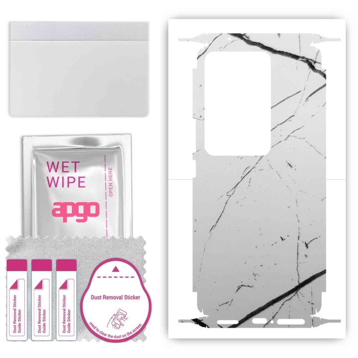 Защитно фолио за Vivo S17 – apgo Skins, против надраскване, стикер за гръб и страни Бял мрамор