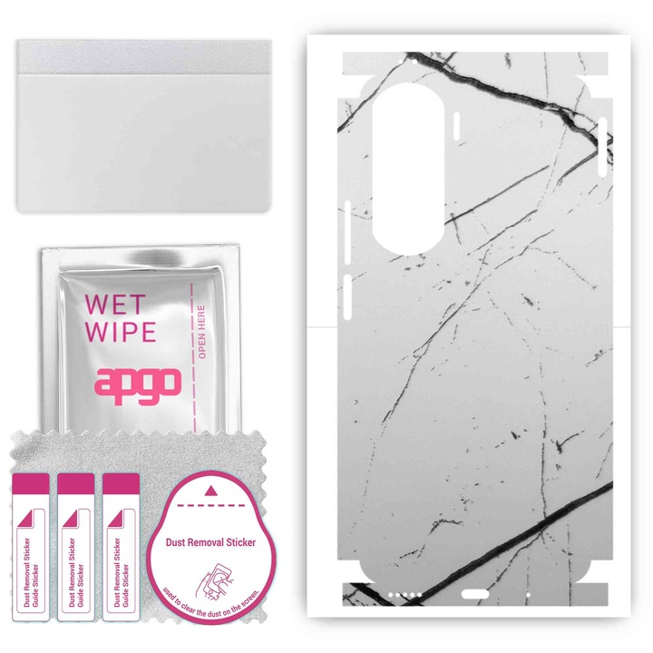 Folie de protectie pentru Honor 90 Lite – apgo Skins, anti-zgarieturi, autocolant pentru spate si laturi Marmura alba