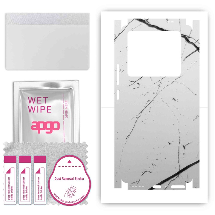 Folie de protectie pentru Infinix Note 40 Pro – apgo Skins, anti-zgarieturi, autocolant pentru spate si laturi Marmura alba