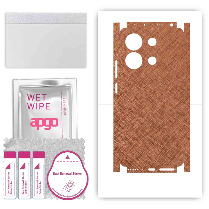 Folie de protectie pentru Xiaomi Redmi Note 13 4G – apgo Skins, anti-zgarieturi, autocolant pentru spate si laturi Cupru ruginit