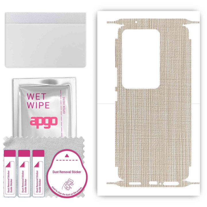 Защитно фолио за Vivo S17 Pro – apgo Skins, против надраскване, стикер за гръб и страни Fabric бял