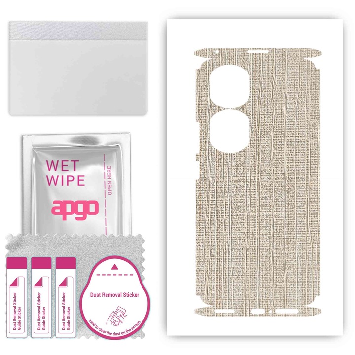 Folie de protectie pentru Honor 90 Pro – apgo Skins, anti-zgarieturi, autocolant pentru spate si laturi Fabric alb