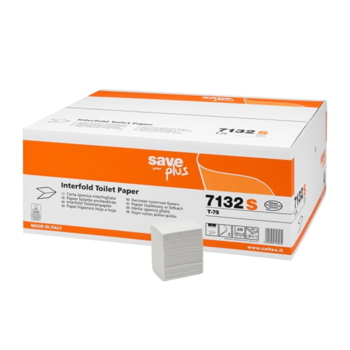 Hartie igienica intercalata Celtex Save Plus ( bulk pack ), 2 straturi, 250 buc / pach, 36 pach/bax . Comanda minima 36 buc