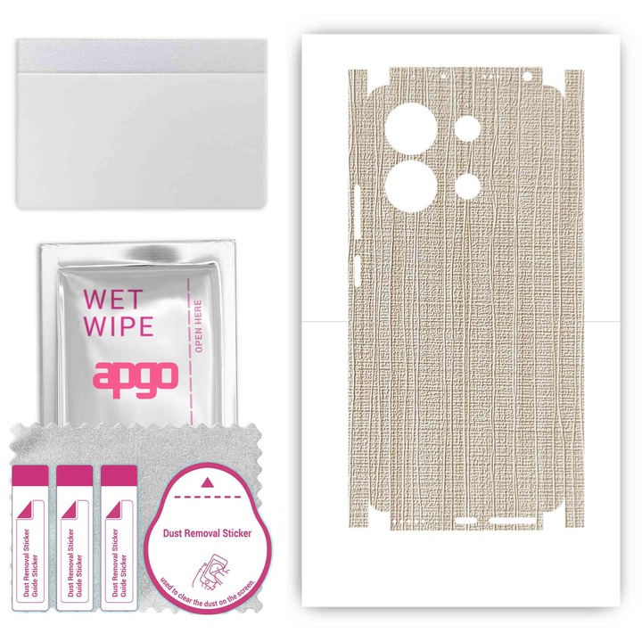 Folie de protectie pentru Xiaomi Redmi Note 13 4G – apgo Skins, anti-zgarieturi, autocolant pentru spate si laturi Fabric alb