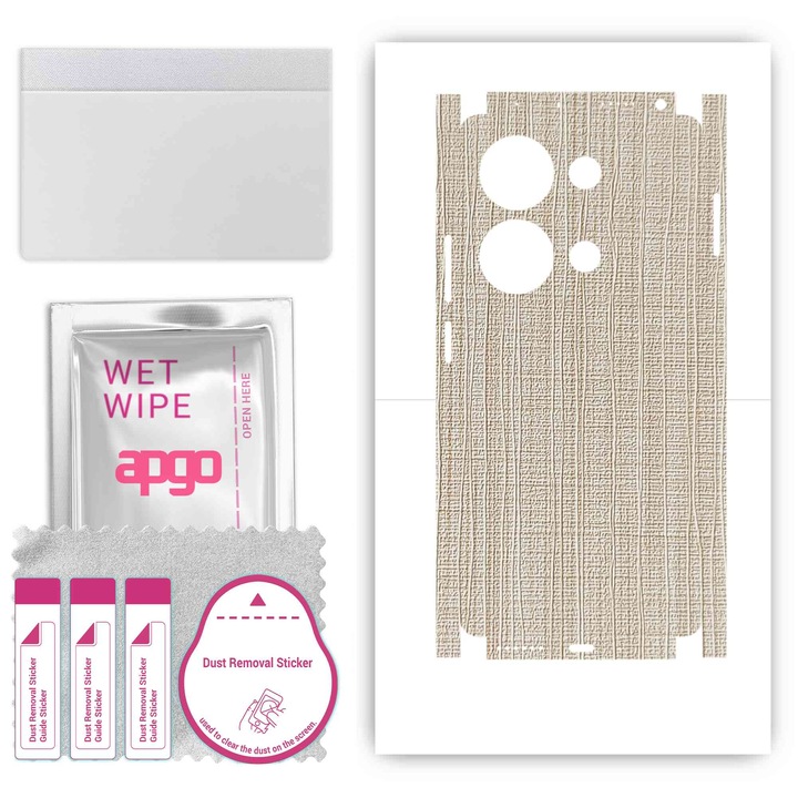 Folie de protectie pentru Xiaomi Redmi Note 13 Pro 4G – apgo Skins, anti-zgarieturi, autocolant pentru spate si laturi Fabric alb