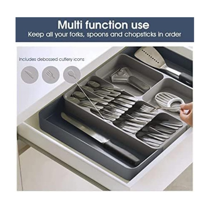 Organizator tacamuri extensibil ROVERIM, 12 compartimente, plastic, dimensiune max 56cm