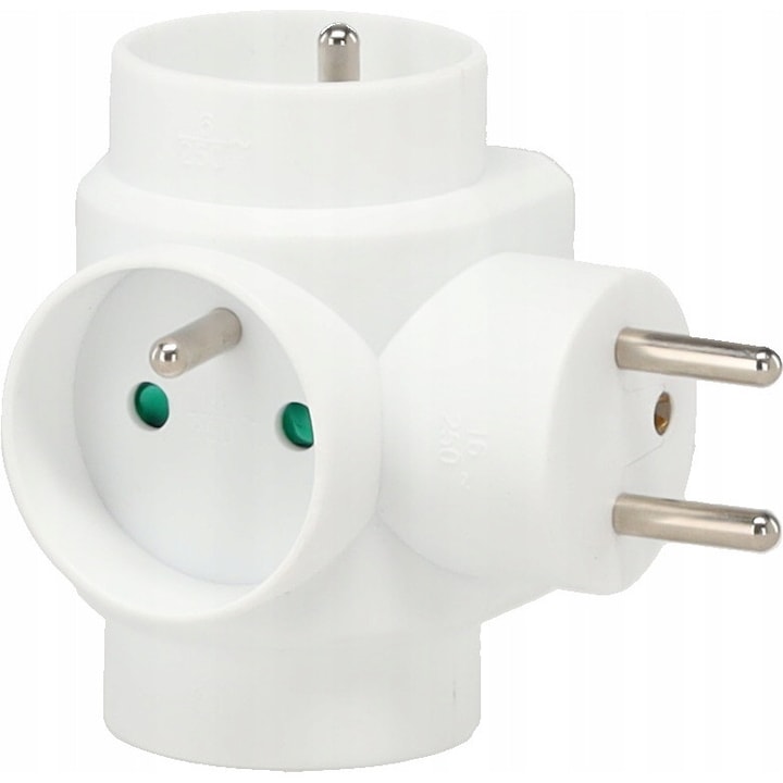 Triplu stecher Selgot cu 3 prize, alb, 16A, 230V, 3680W