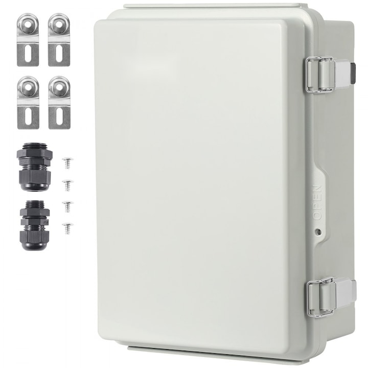 Cutie conexiuni electrice exterior, capac articulat, rezistență apă și praf IP67, 30x20x18cm