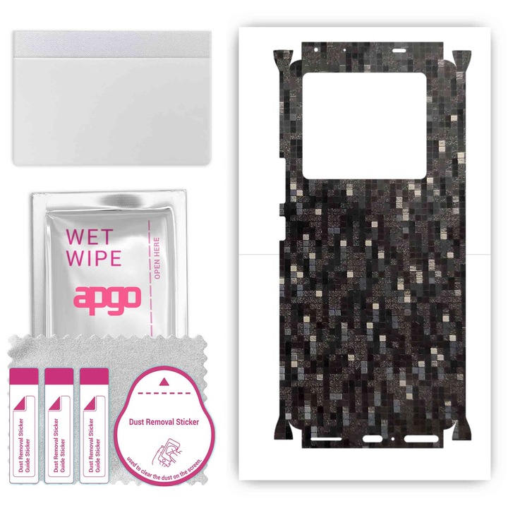 Folie de protectie pentru Infinix Note 40 – apgo Skins, anti-zgarieturi, autocolant pentru spate si laturi Pixel negru de carbon