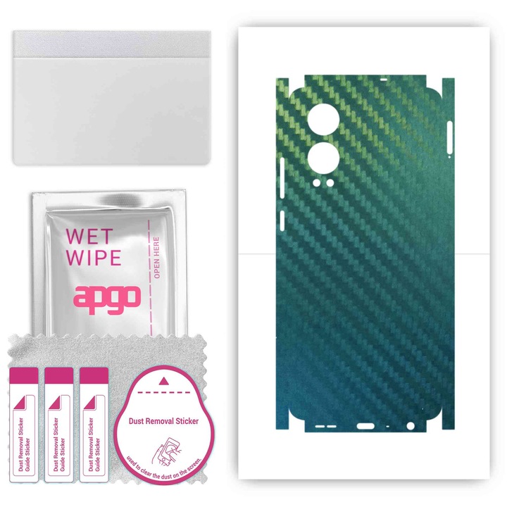 Védőfólia OnePlus Nord CE4 Lite 5G-hez – apgo Skins, karcálló, hátlapra és oldalra ragasztható Carbon Chameleon CAKA1