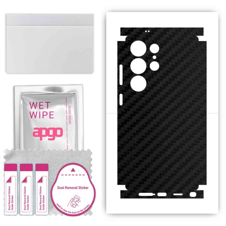 Folie de protectie pentru Samsung Galaxy S25 Ultra – apgo Skins, anti-zgarieturi, autocolant pentru spate si laturi Negru de carbon